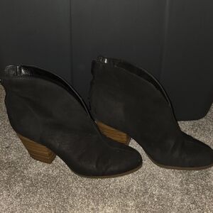A2 Black Ankle Boots with Brown Heel